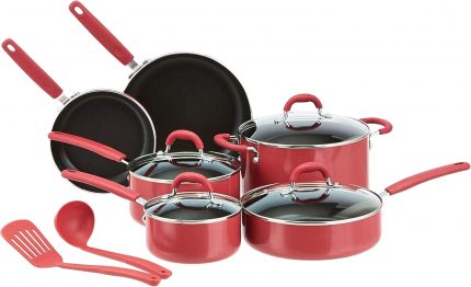 12-Piece Nonstick Aluminum Cookware Set – Durable, Even-Heating, and Stylish in Red